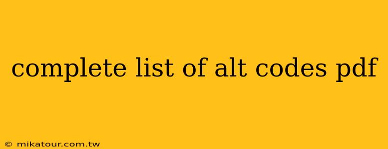 complete list of alt codes pdf