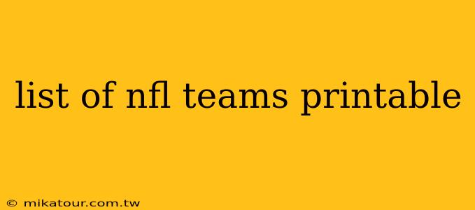 list of nfl teams printable